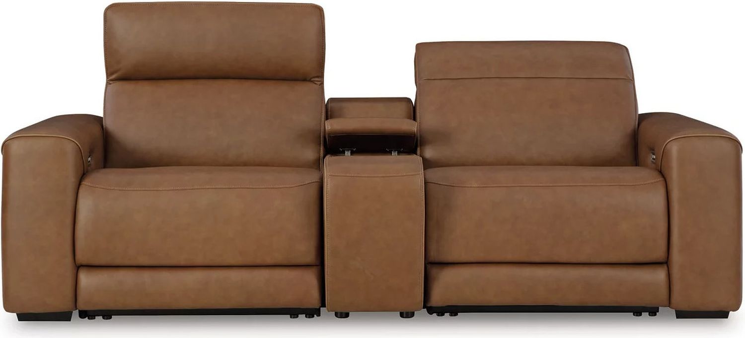 EasyMoney 2-Piece Power Reclining Sectional Loveseat with Console In Caramel NCU10700S3