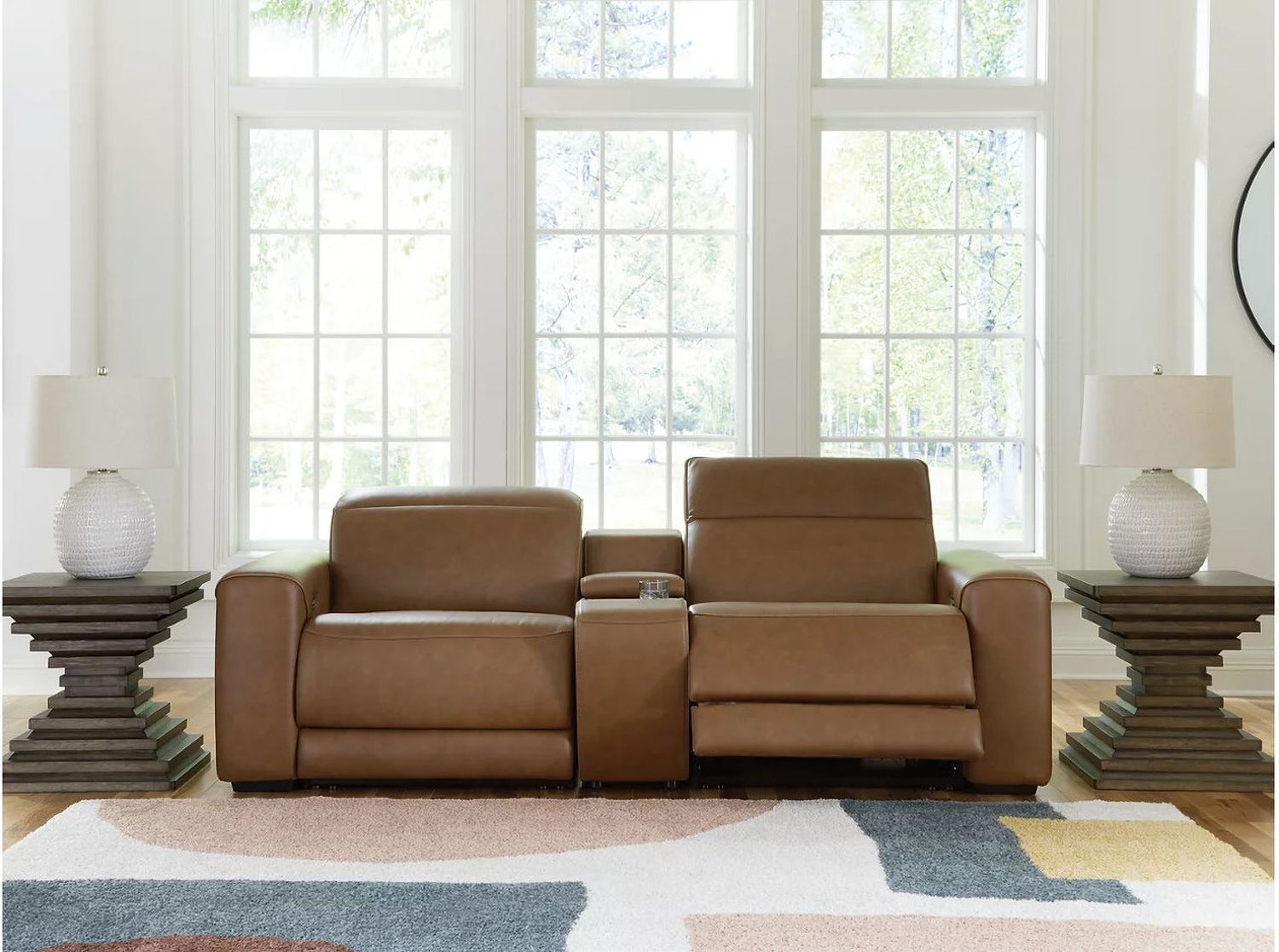 EasyMoney 2-Piece Power Reclining Sectional Loveseat with Console In Caramel NCU10700S3