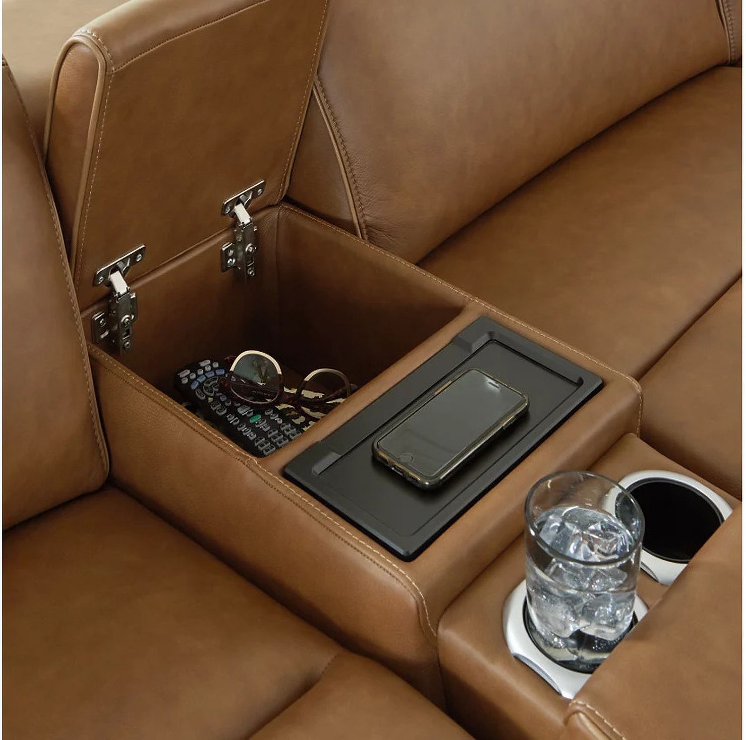 EasyMoney 2-Piece Power Reclining Sectional Loveseat with Console In Caramel NCU10700S3