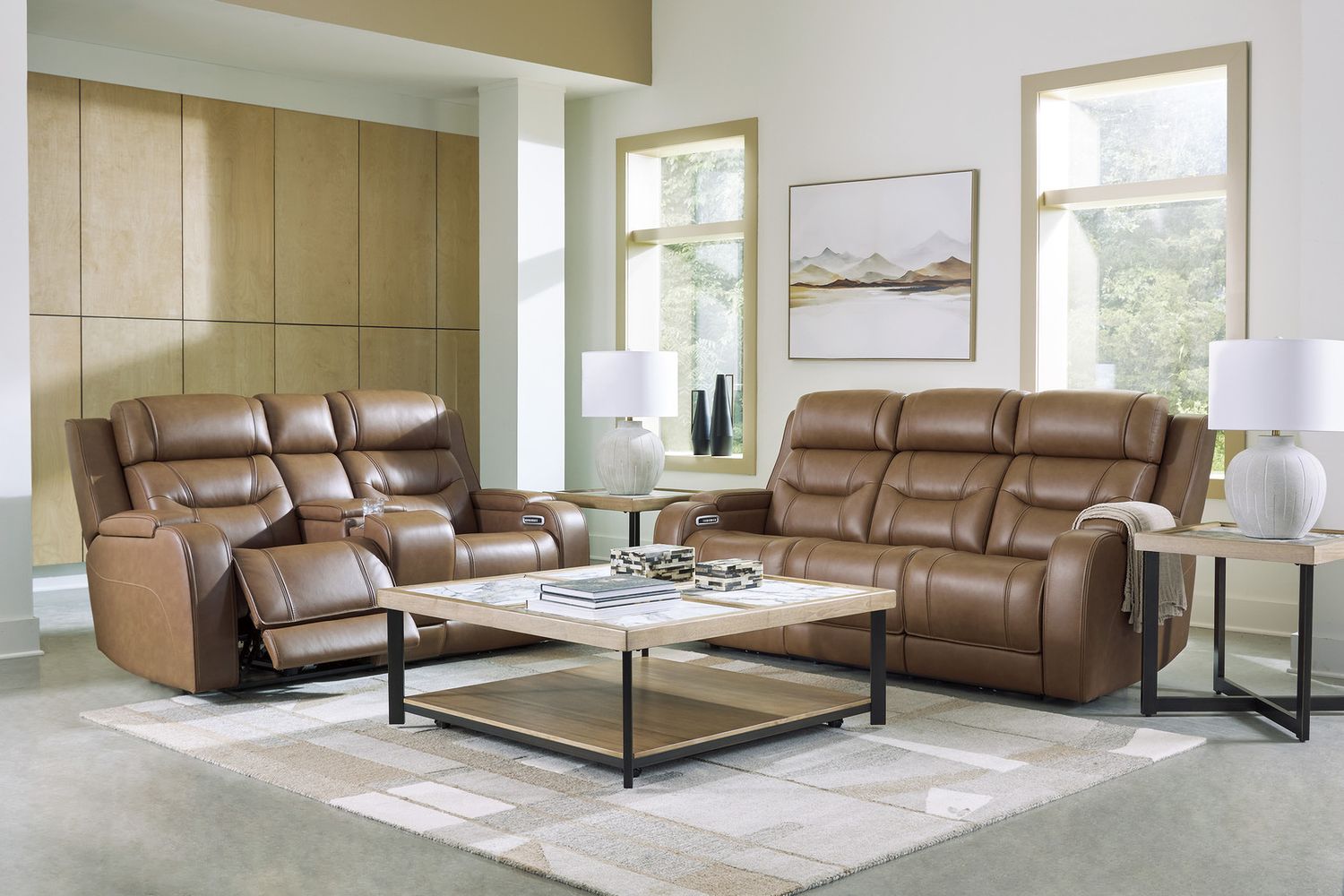 Guru Power Reclining Sofa with Audio Seating In Caramel NCU1160015A