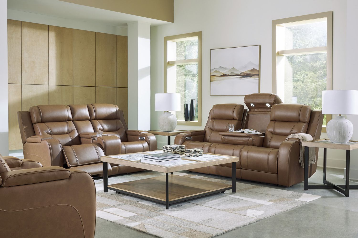 Guru Power Reclining Sofa with Audio Seating In Caramel NCU1160015A