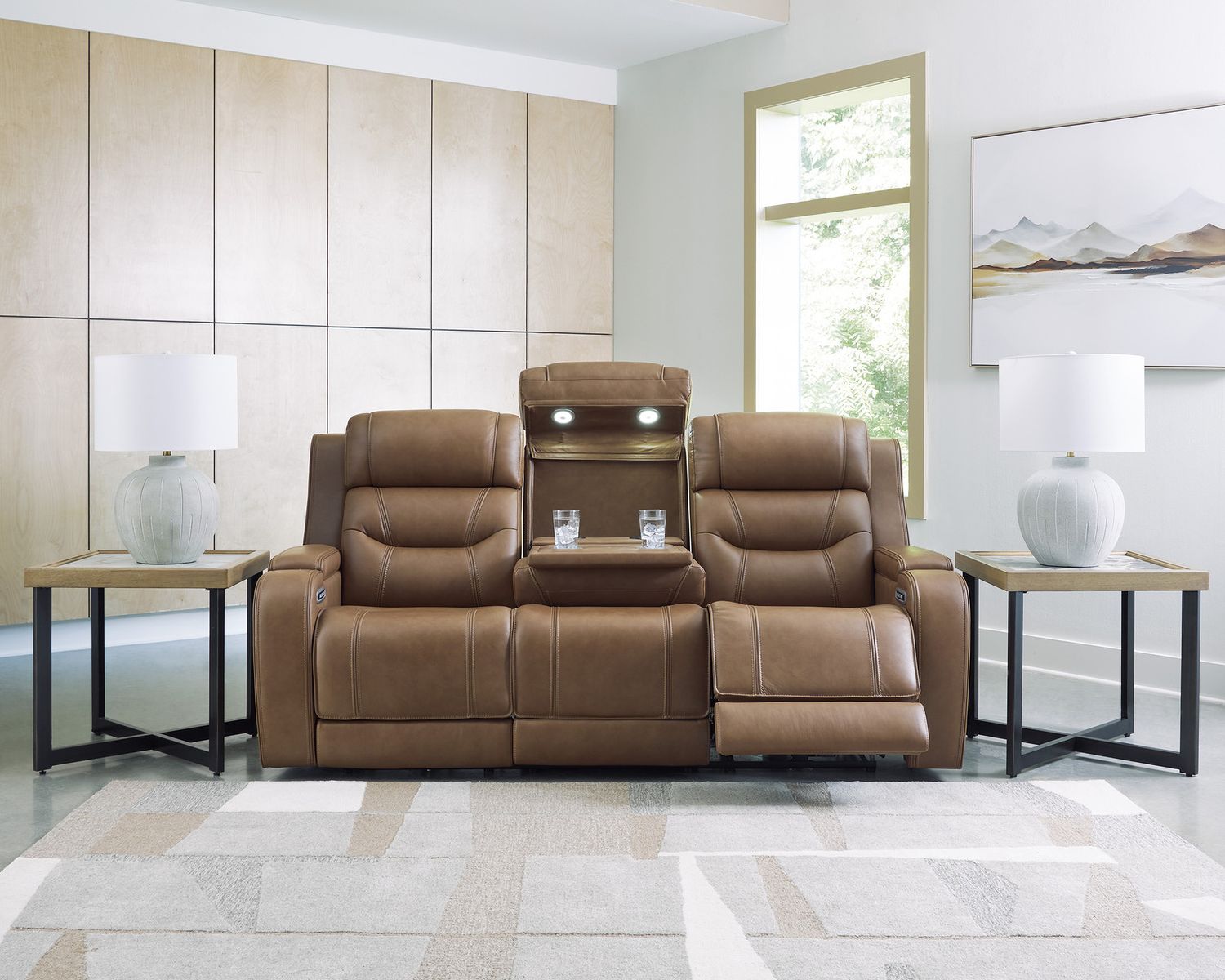 Guru Power Reclining Sofa with Audio Seating In Caramel NCU1160015A