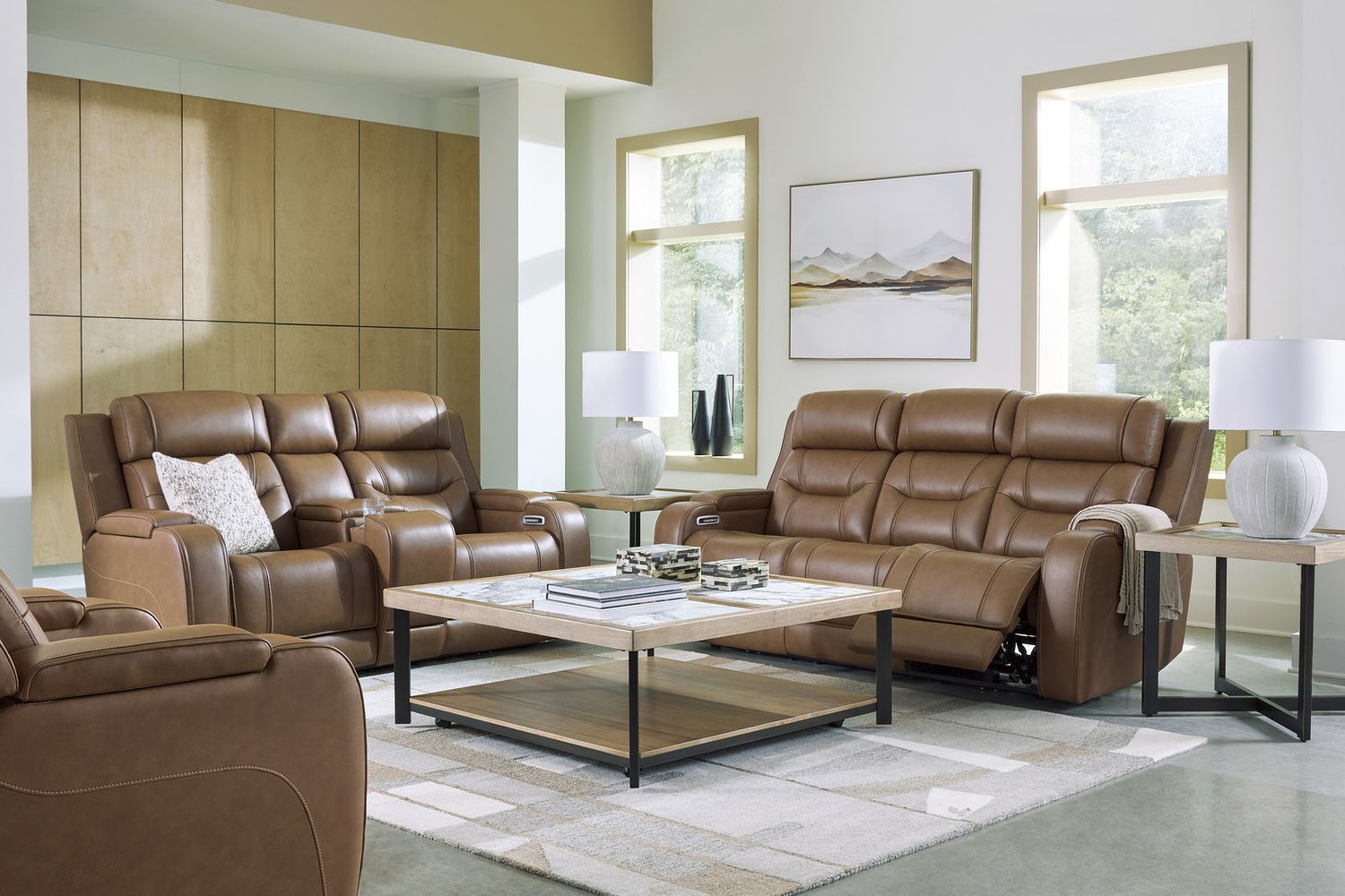 Guru Power Reclining Loveseat with Audio Seating In Caramel NCU1160018A