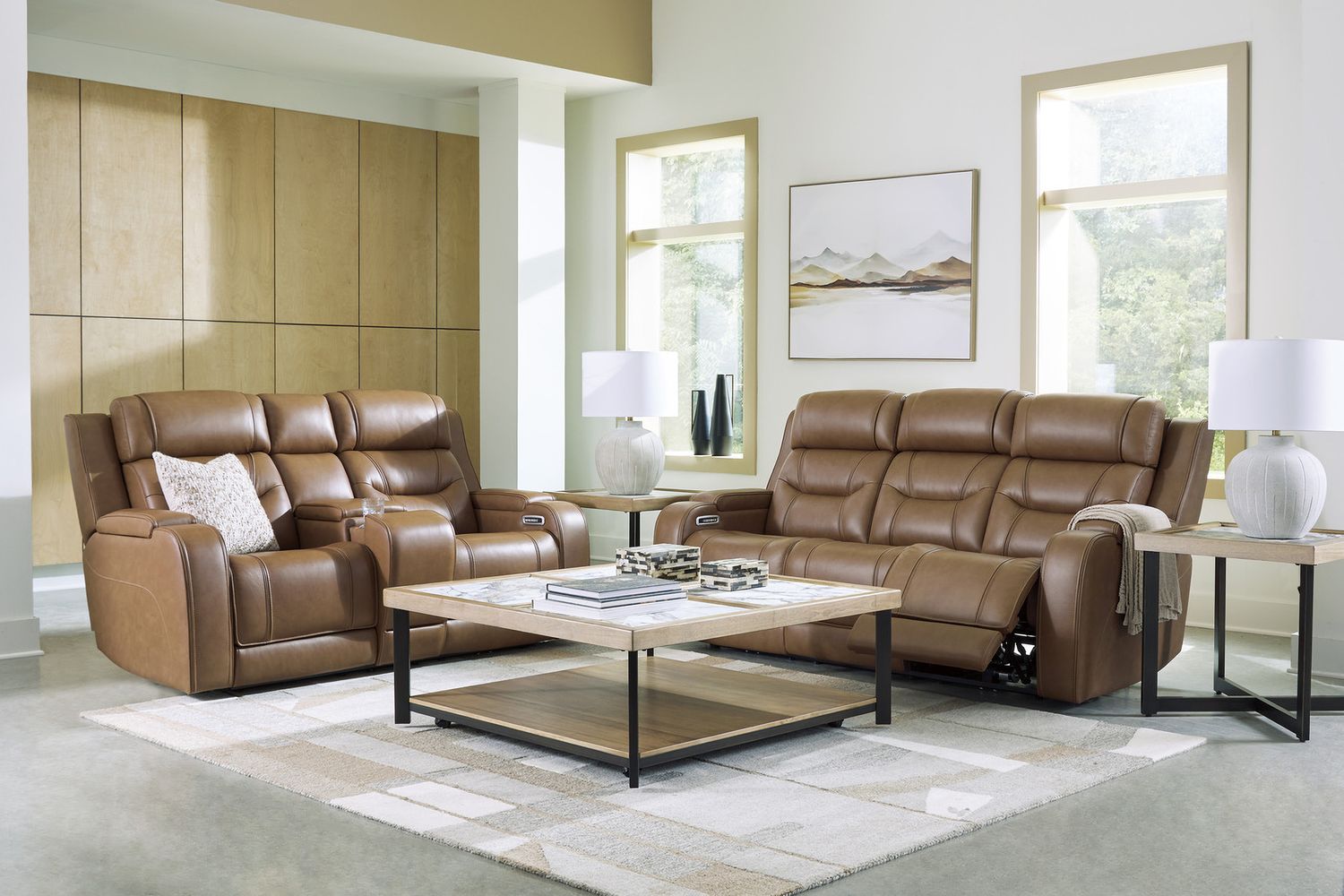 Guru Power Reclining Loveseat with Audio Seating In Caramel NCU1160018A