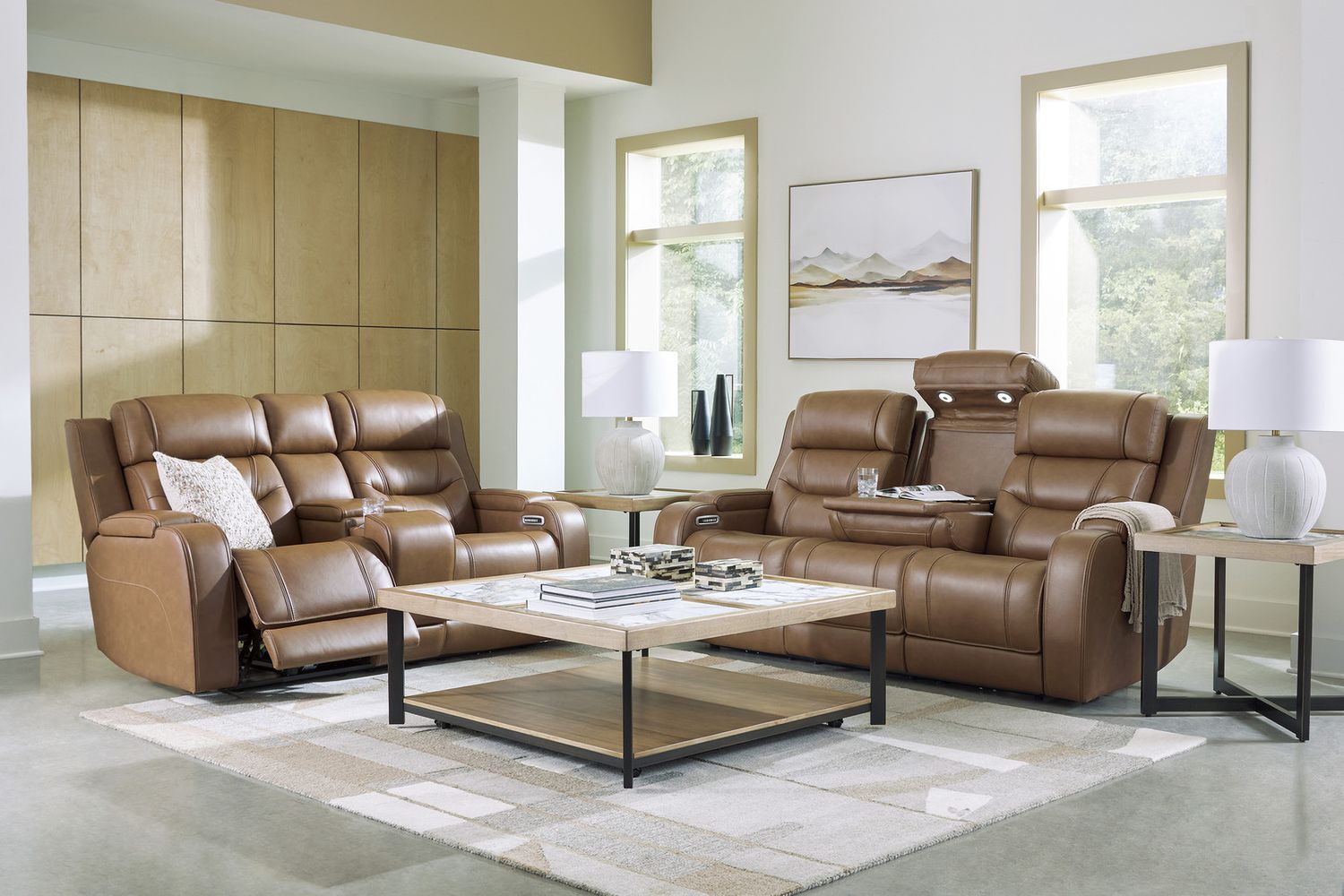 Guru Power Reclining Loveseat with Audio Seating In Caramel NCU1160018A