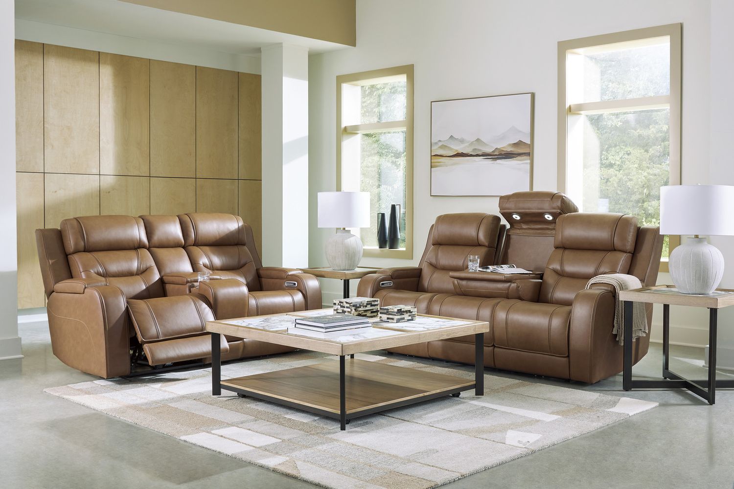 Guru Power Reclining Loveseat with Audio Seating In Caramel NCU1160018A