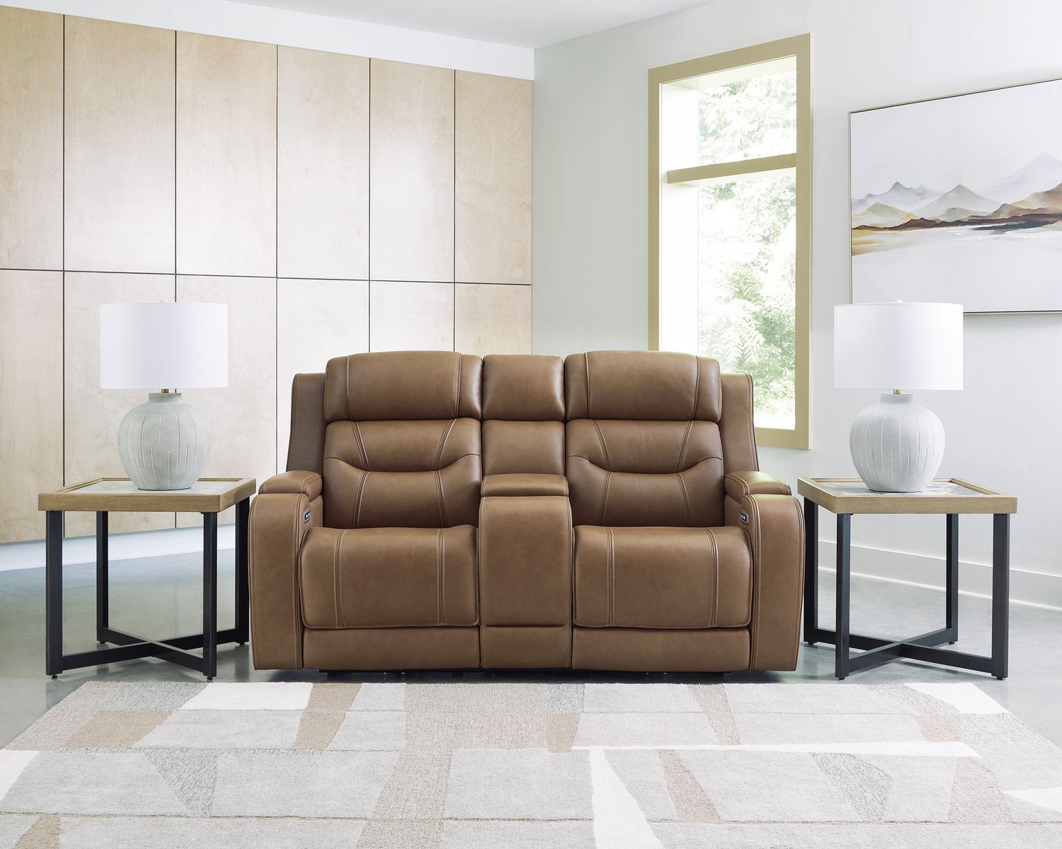 Guru Power Reclining Loveseat with Audio Seating In Caramel NCU1160018A