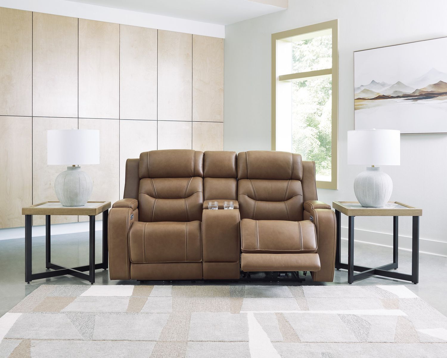 Guru Power Reclining Loveseat with Audio Seating In Caramel NCU1160018A