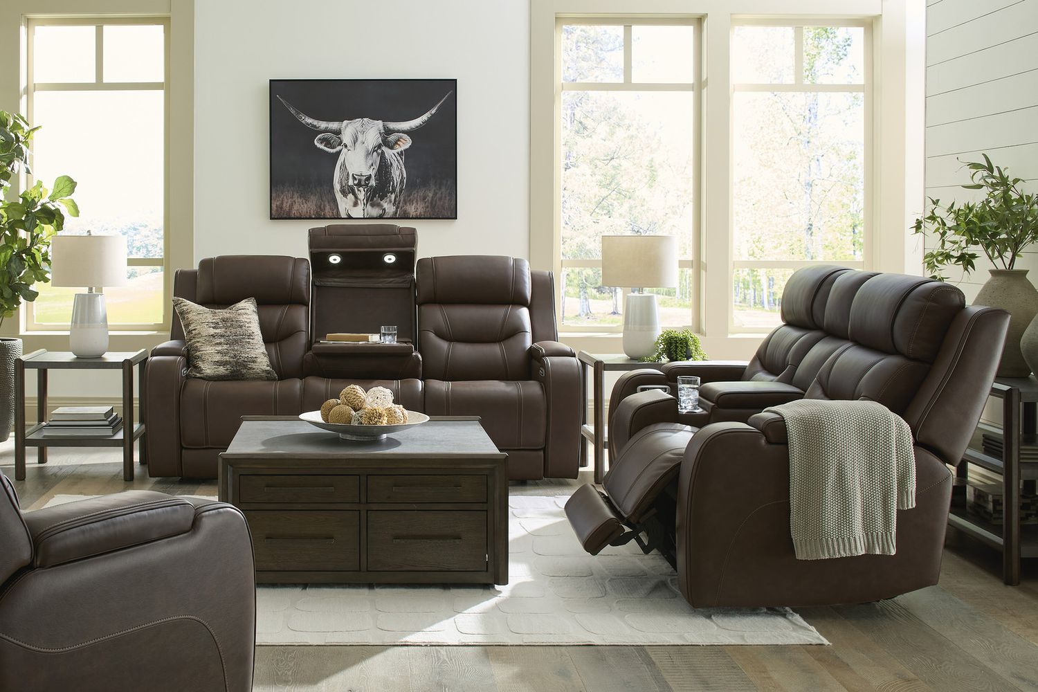 Guru Power Reclining Sofa with Audio Seating In Brown NCU1160215A