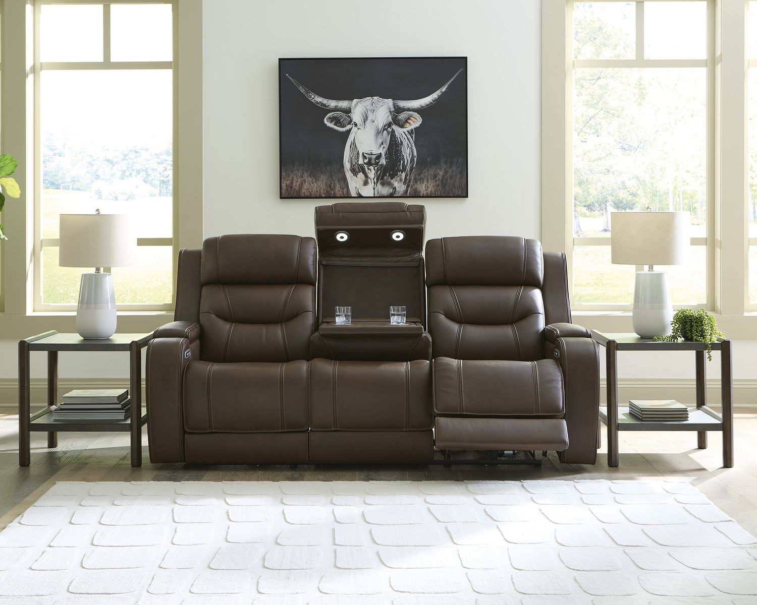 Guru Power Reclining Sofa with Audio Seating In Brown NCU1160215A