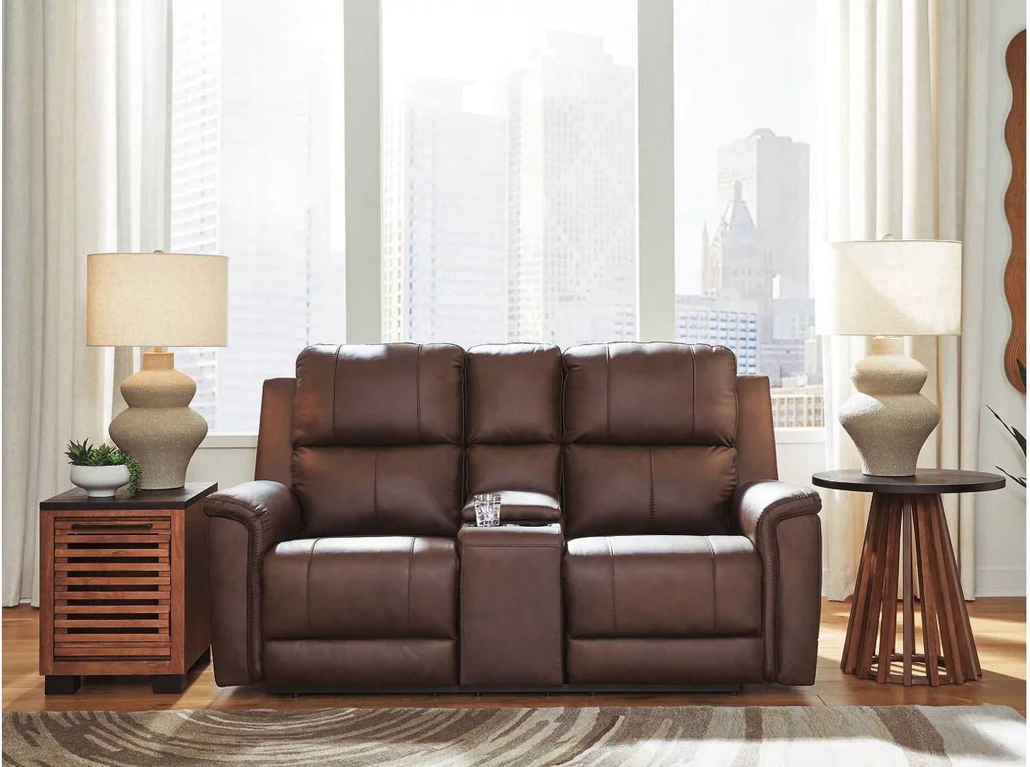 Burnley Power Reclining Loveseat with Console In Espresso NCU1200118