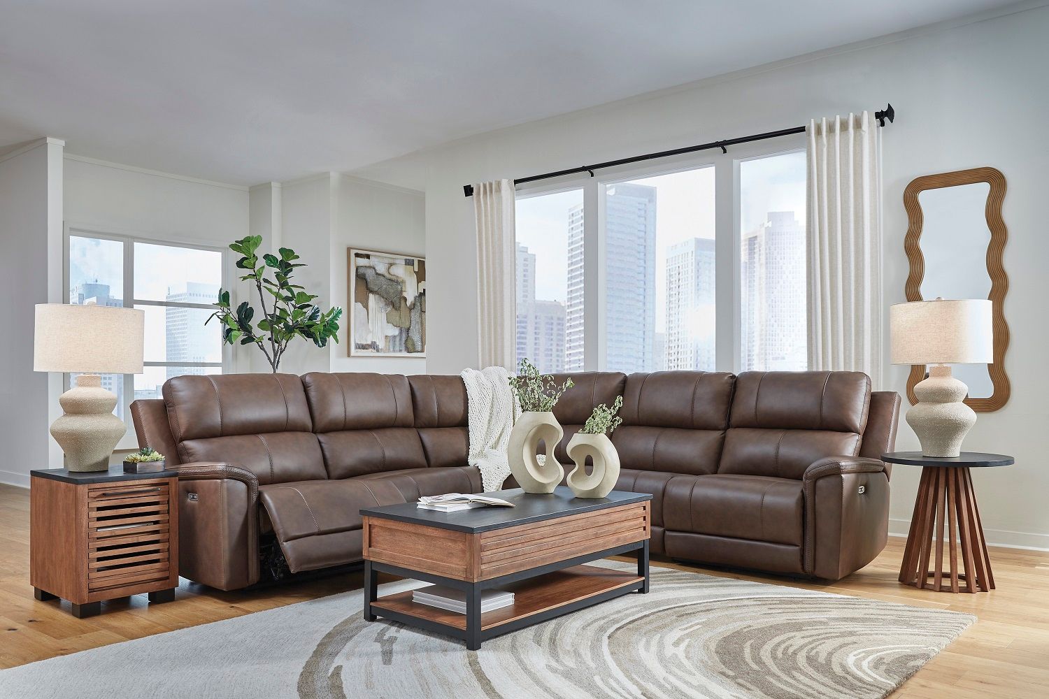 Burnley 5-Piece Power Reclining Sectional In Espresso NCU12001S4