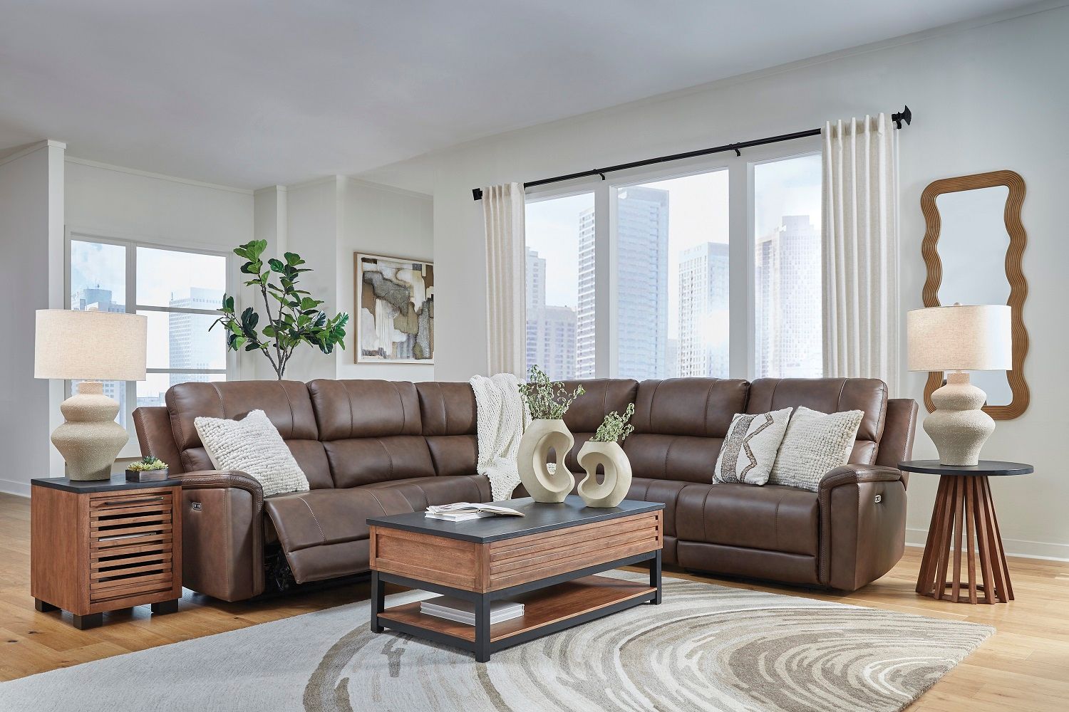 Burnley 5-Piece Power Reclining Sectional In Espresso NCU12001S4