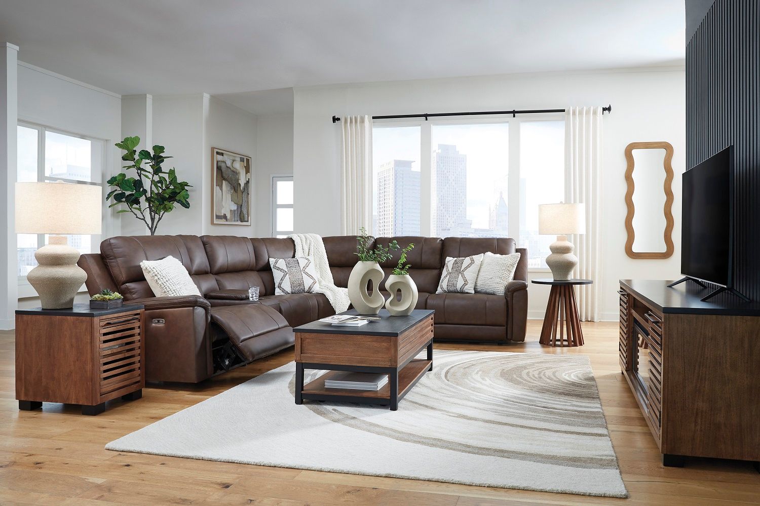 Burnley 6-Piece Power Reclining Sectional In Espresso NCU12001S5