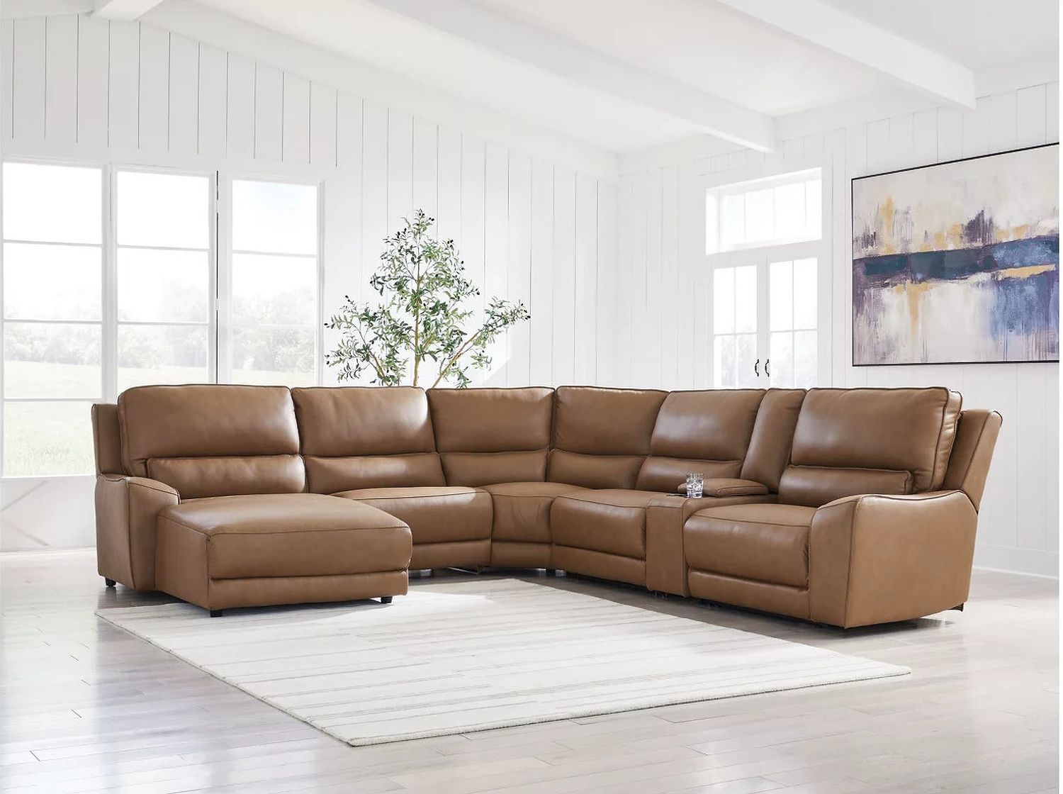 Spear Hill 6-Piece LAF Power Reclining Sectional with Chaise In Caramel NCU62606S19