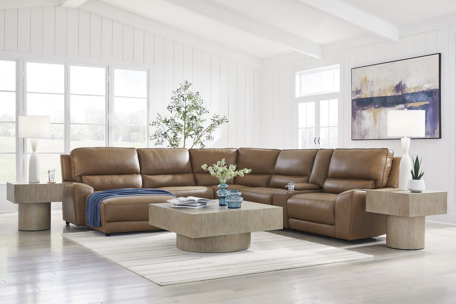 Spear Hill 6-Piece LAF Power Reclining Sectional with Chaise In Caramel NCU62606S19