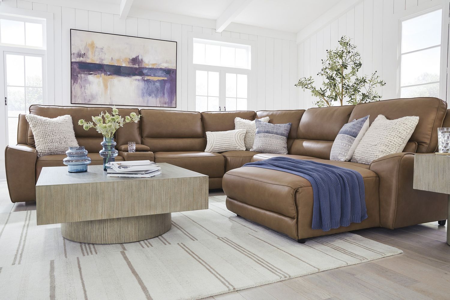 Spear Hill 3-Piece RAF Power Reclining Sectional with Chaise In Caramel NCU62606S4