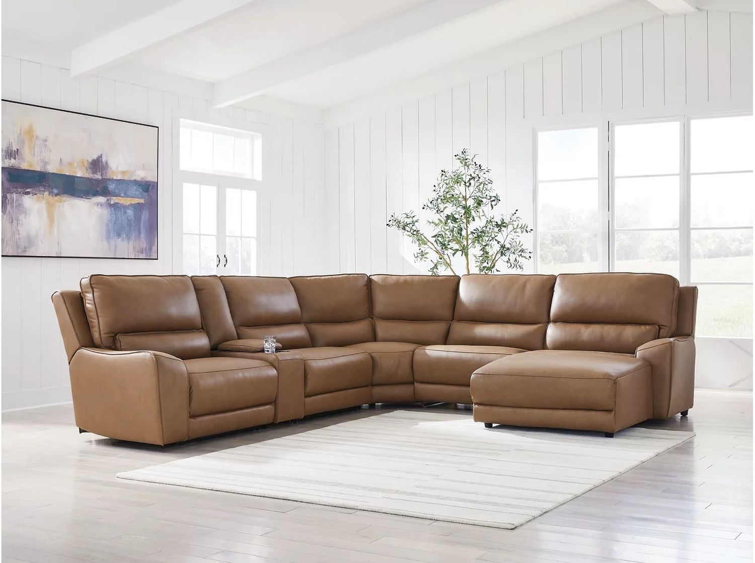 Spear Hill 6-Piece RAF Power Reclining Sectional with Chaise In Caramel NCU62606S6