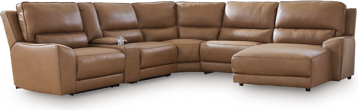 Spear Hill 6-Piece RAF Power Reclining Sectional with Chaise In Caramel NCU62606S6