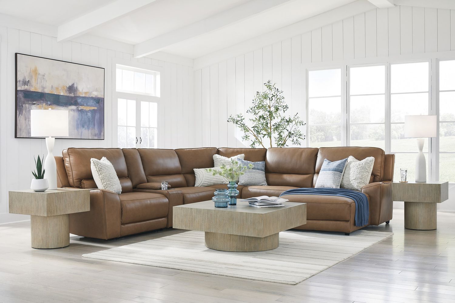Spear Hill 6-Piece RAF Power Reclining Sectional with Chaise In Caramel NCU62606S6
