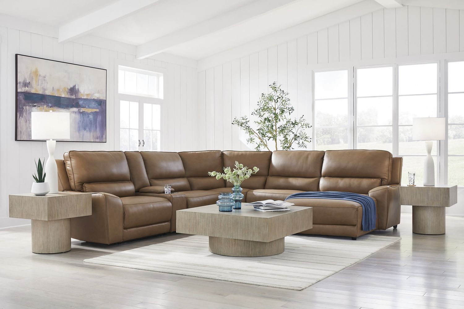 Spear Hill 6-Piece RAF Power Reclining Sectional with Chaise In Caramel NCU62606S6