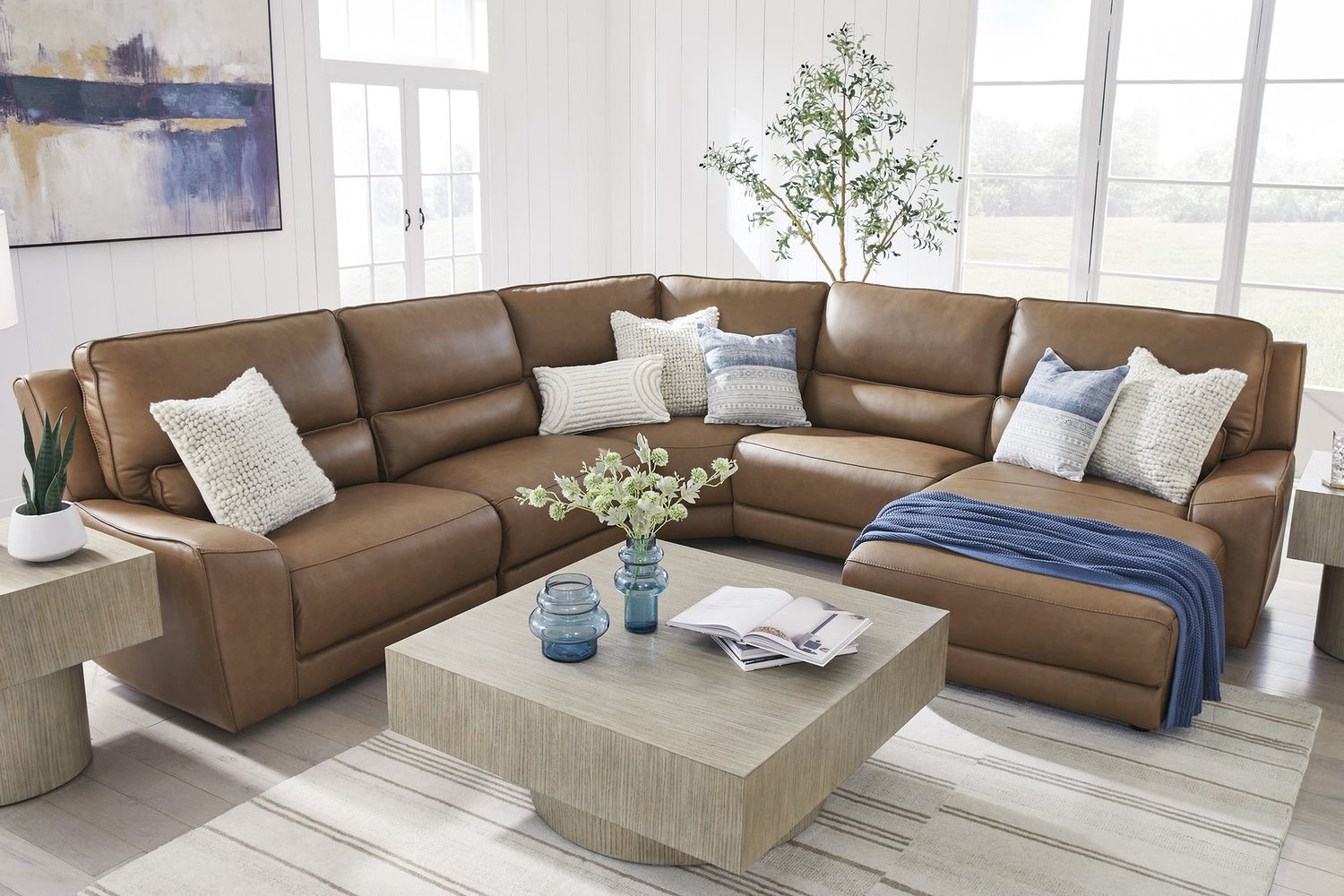 Spear Hill 6-Piece RAF Power Reclining Sectional with Chaise In Caramel NCU62606S6