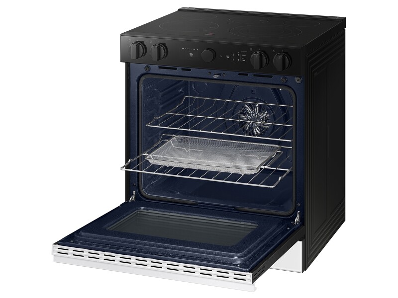 Bespoke 6.3 cu. ft. Smart Slide-In Electric Range with Smart Oven Camera & Illuminated Precision Knobs in White Glass NSE6DB870012AA