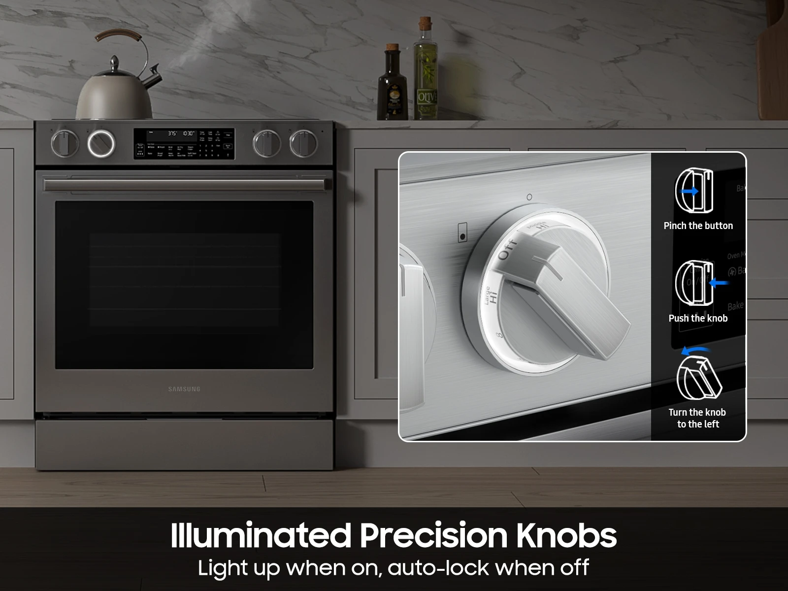 Bespoke Smart Slide-in Electric Range Pro Style Elite Design | Illuminated Knobs Air Fry Max NSE90H63SRAA
