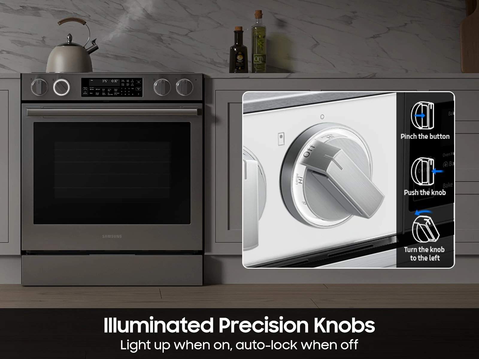Bespoke Smart Slide-in Electric Range Pro Style Elite Design | Illuminated Knobs Air Fry Max NSE90H63SWAA