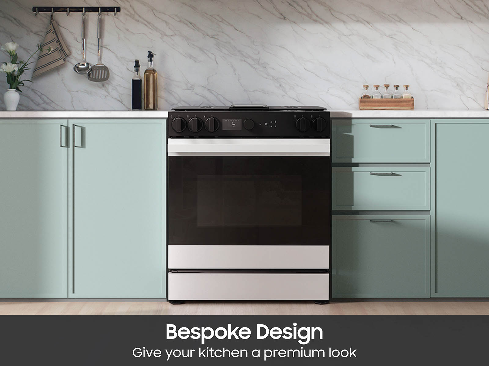 Bespoke 6.0 cu. ft. Smart Slide-In Gas Range with Smart Oven Camera Illuminated Precision Knobs in White Glass NSG6DB870012AA