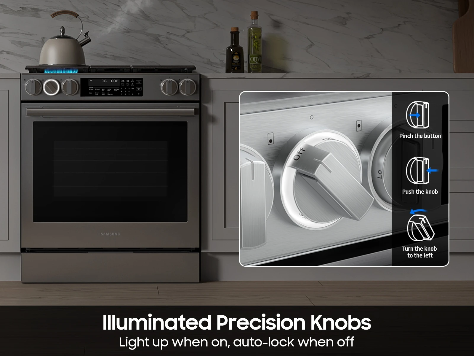Bespoke Smart Slide-in Gas Range Pro Style Elite Design | Illuminated Knobs | Air Fry Max NSG90H60SRAA
