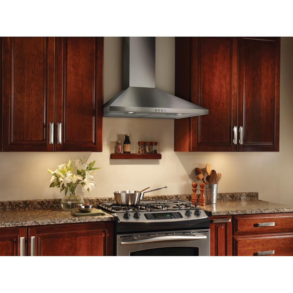 NuTone 30-In. Convertible Wall Mount Pyramid Chimney Range Hood with LED Light in Stainless Steel NW830SS