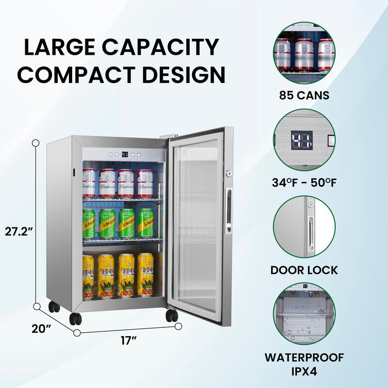 2.3cf Outdoor/Indoor Refrigerator IPX4 SS Builtin/FS 85 Cans Quiet 42dB OR230