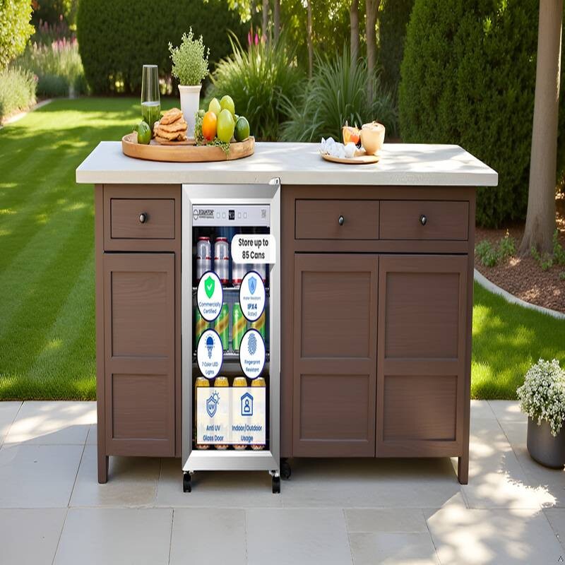 2.3cf Outdoor/Indoor Refrigerator IPX4 SS Builtin/FS 85 Cans Quiet 42dB OR230