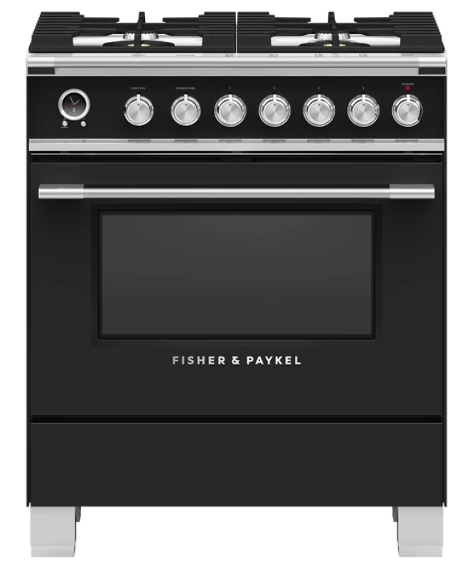 Fisher Paykel Dual Fuel Range, 30", 4 Burners, Self-cleaning Black OR30SCG6B1 Picture 1