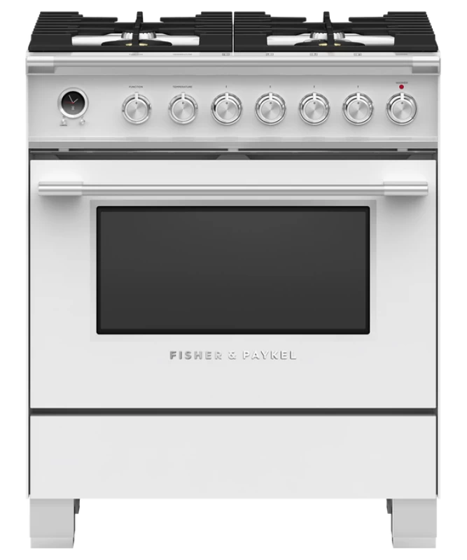 Fisher Paykel Dual Fuel Range, 30", 4 Burners, Self-cleaning White OR30SCG6W1 Picture 1