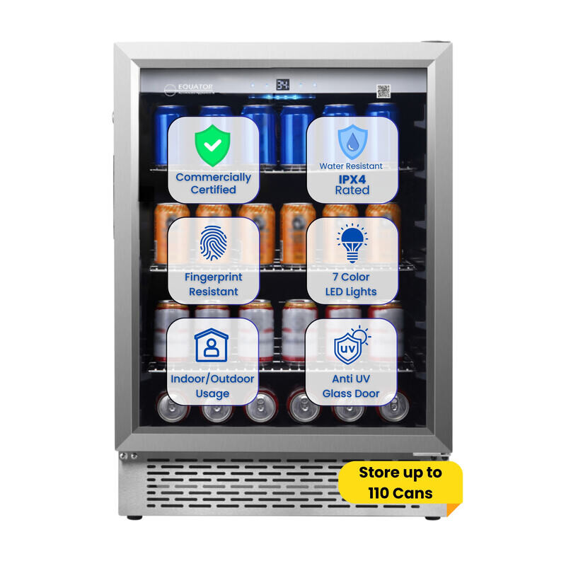 4.6cf Outdoor/Indoor Refrigerator IPX4 SS Builtin/FS 110 cans 6 Bottles OR460