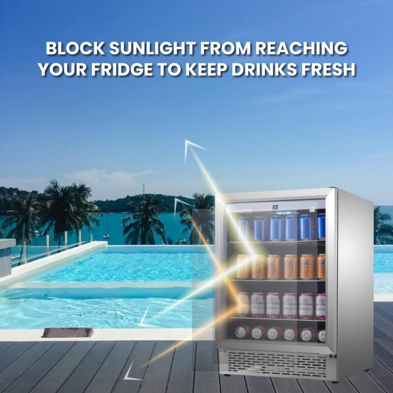 4.6cf Outdoor/Indoor Refrigerator IPX4 SS Builtin/FS 110 cans 6 Bottles OR460