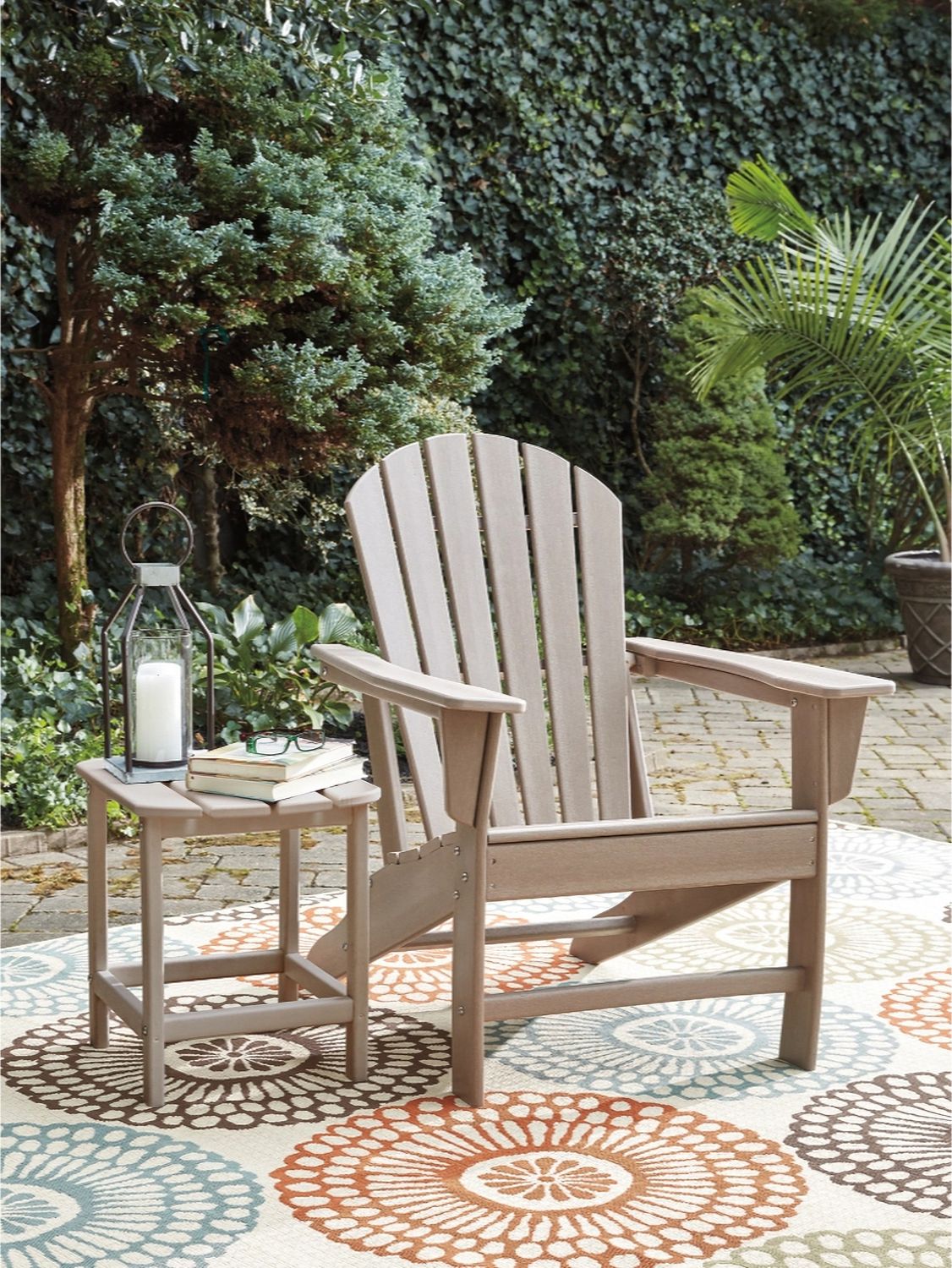 Sundown Treasure Grayish Brown Adirondack Chair with End Table P014P1