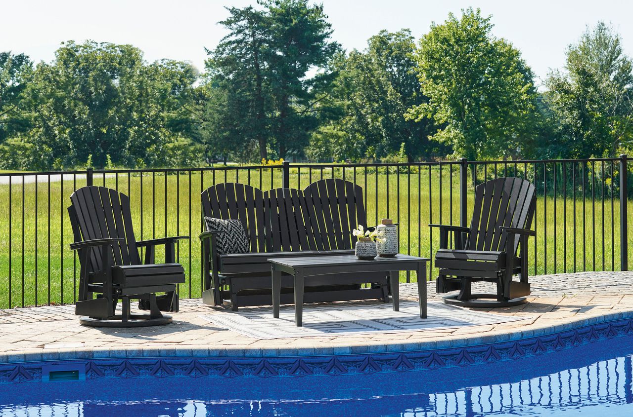 Hyland Wave Outdoor Glider Loveseat In Black P108835