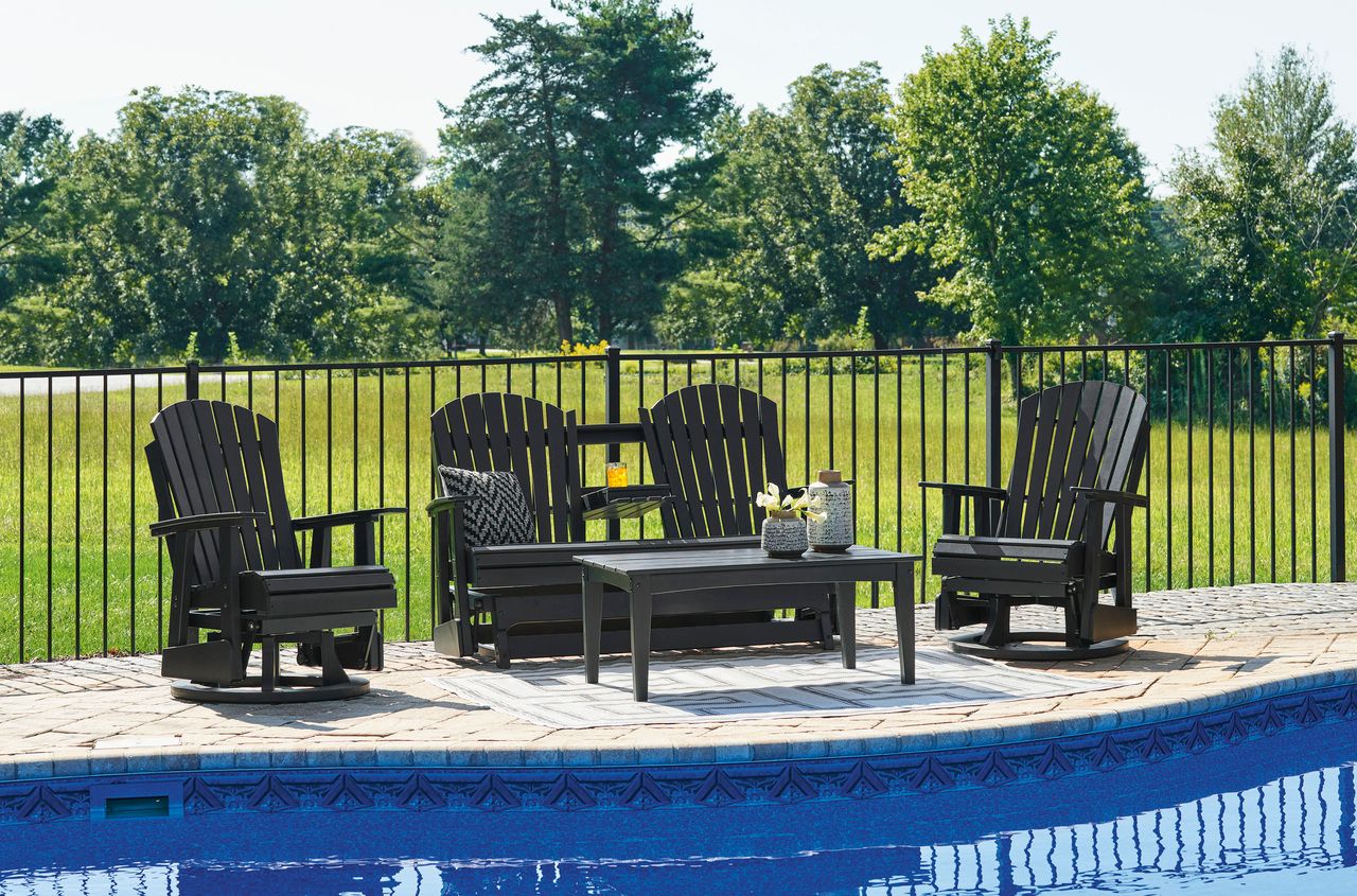 Hyland Wave Outdoor Glider Loveseat In Black P108835