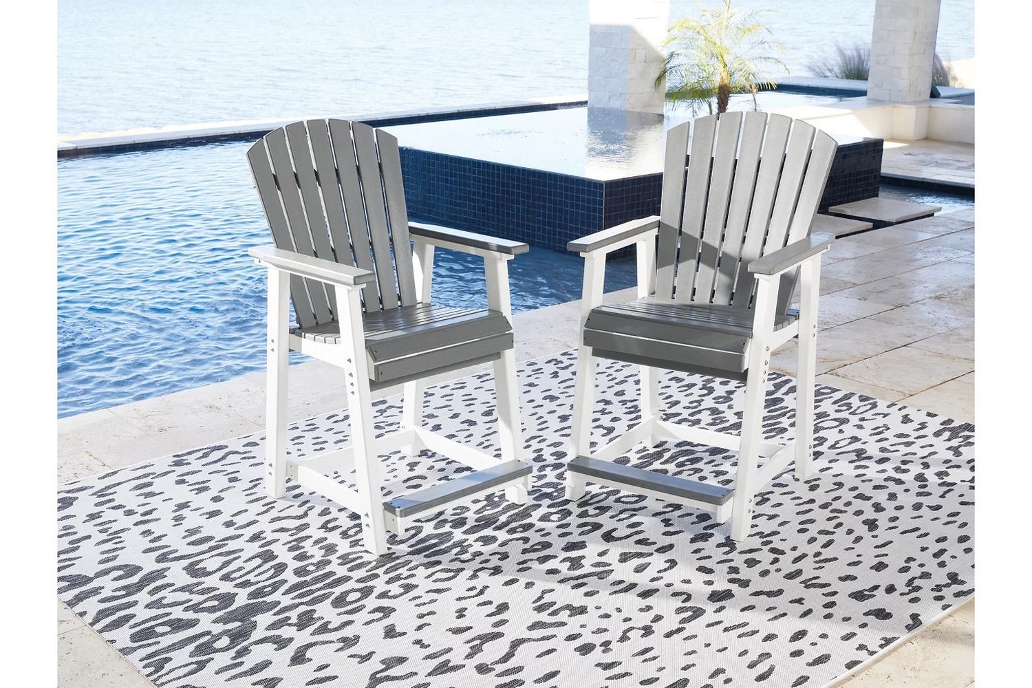 Transville Gray And White Outdoor Counter Height Bar Stool Set of 2 P210124