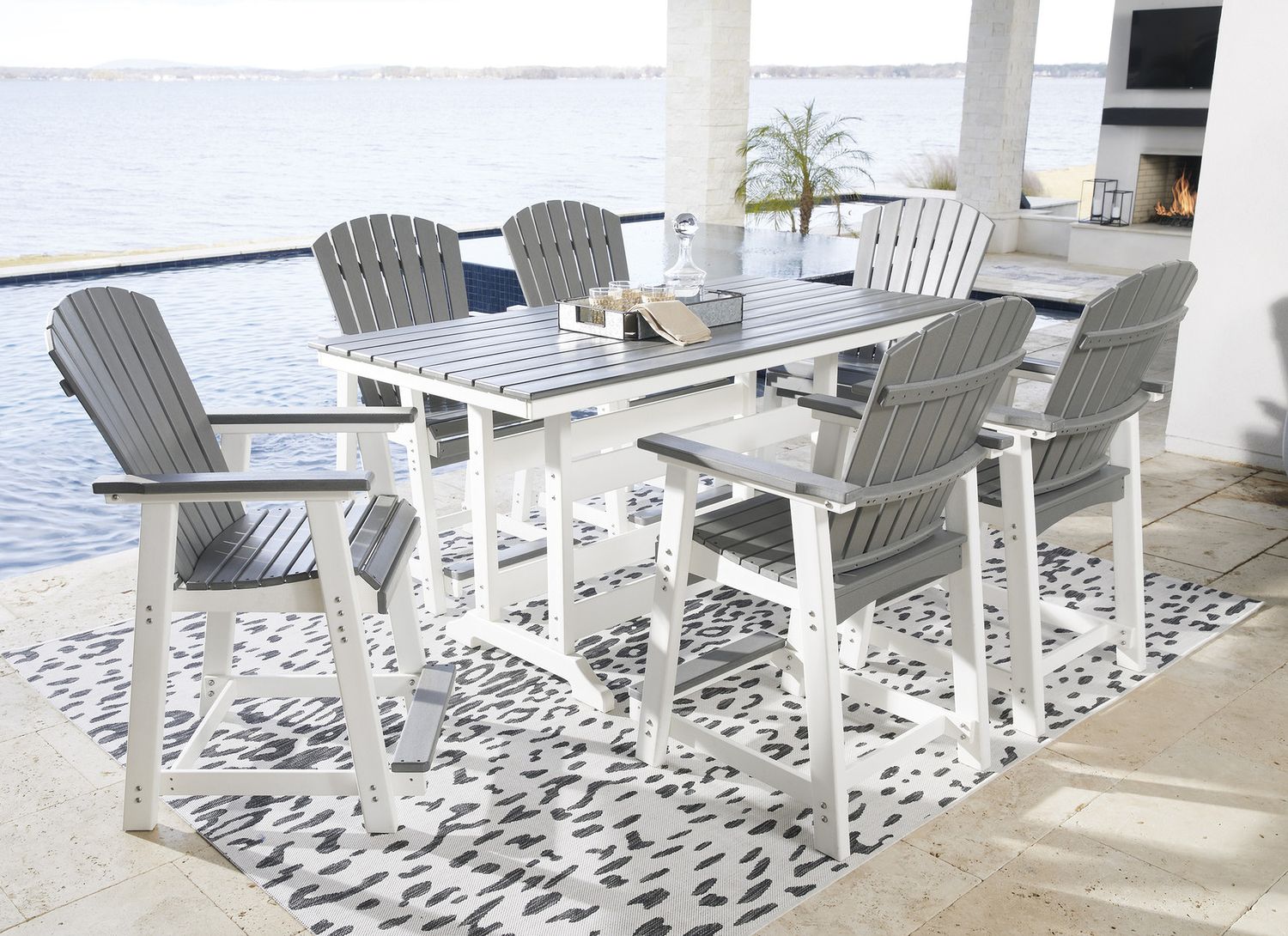 Transville Gray And White Outdoor Counter Height Bar Stool Set of 2 P210124