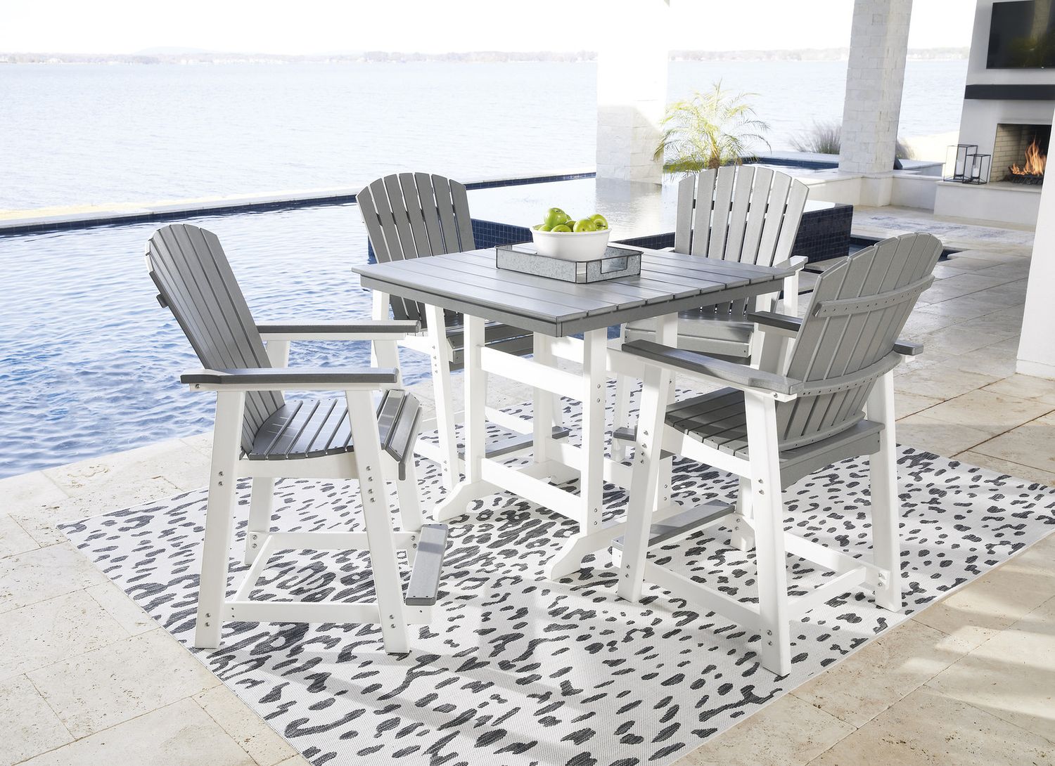 Transville Gray And White Outdoor Counter Height Bar Stool Set of 2 P210124