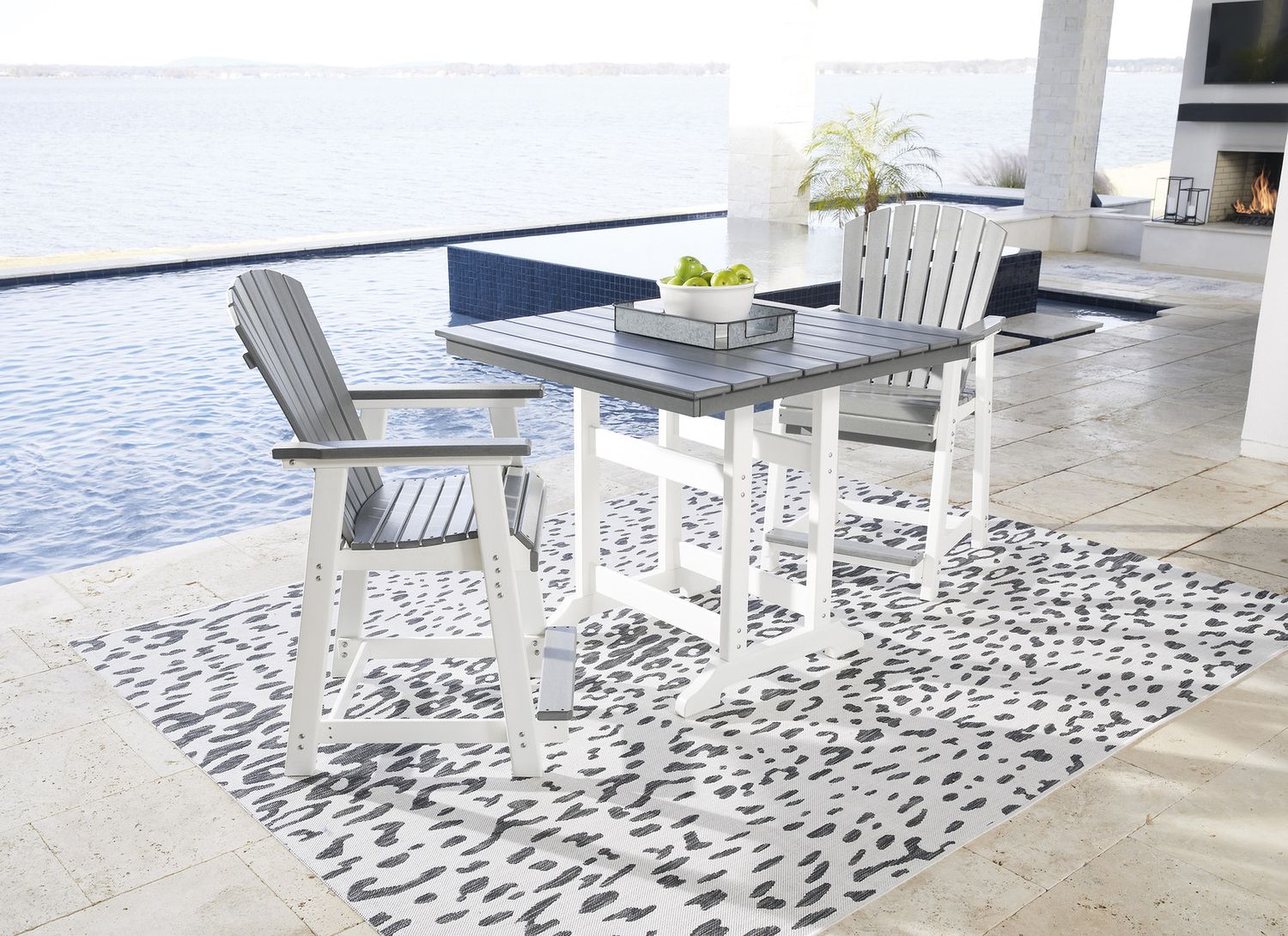 Transville Gray And White Outdoor Counter Height Bar Stool Set of 2 P210124