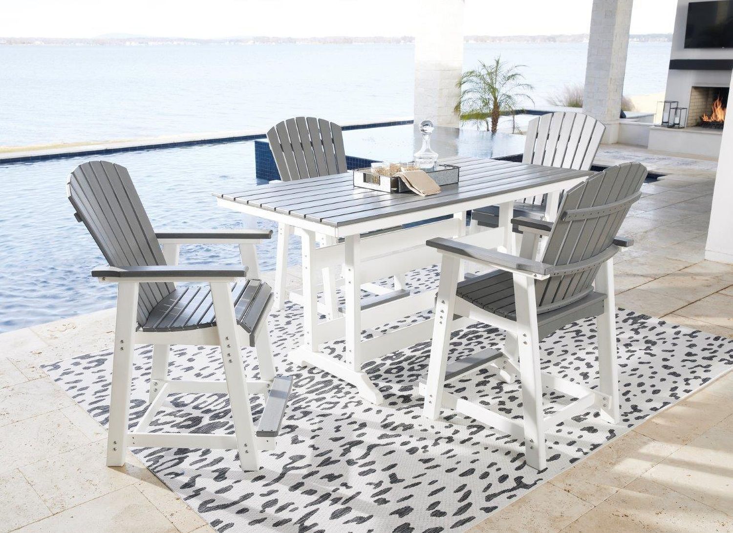 Transville Grey And White Outdoor Counter Height Dining Table P210642