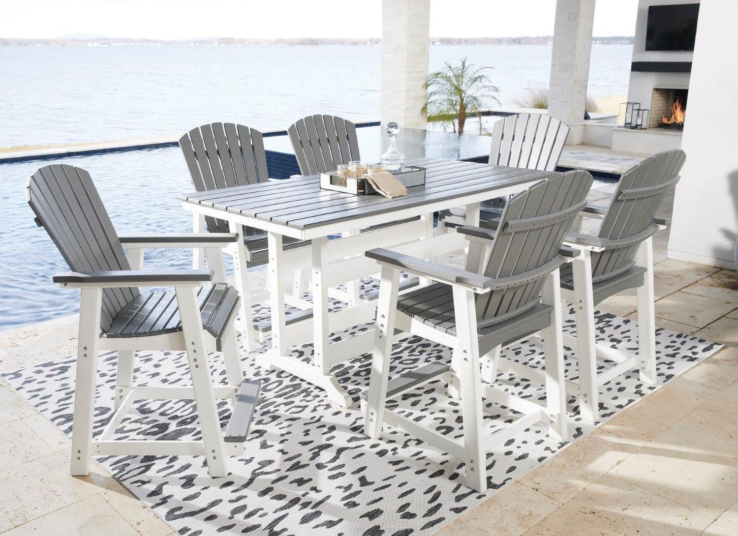 Transville Grey And White Outdoor Counter Height Dining Table P210642