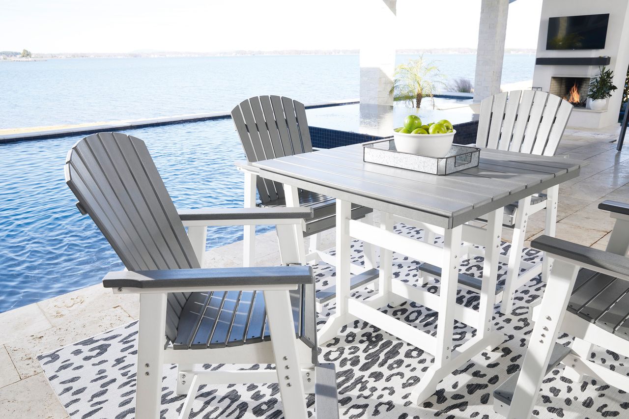 Transville Grey And White Outdoor Counter Height Dining Room Set P210P5