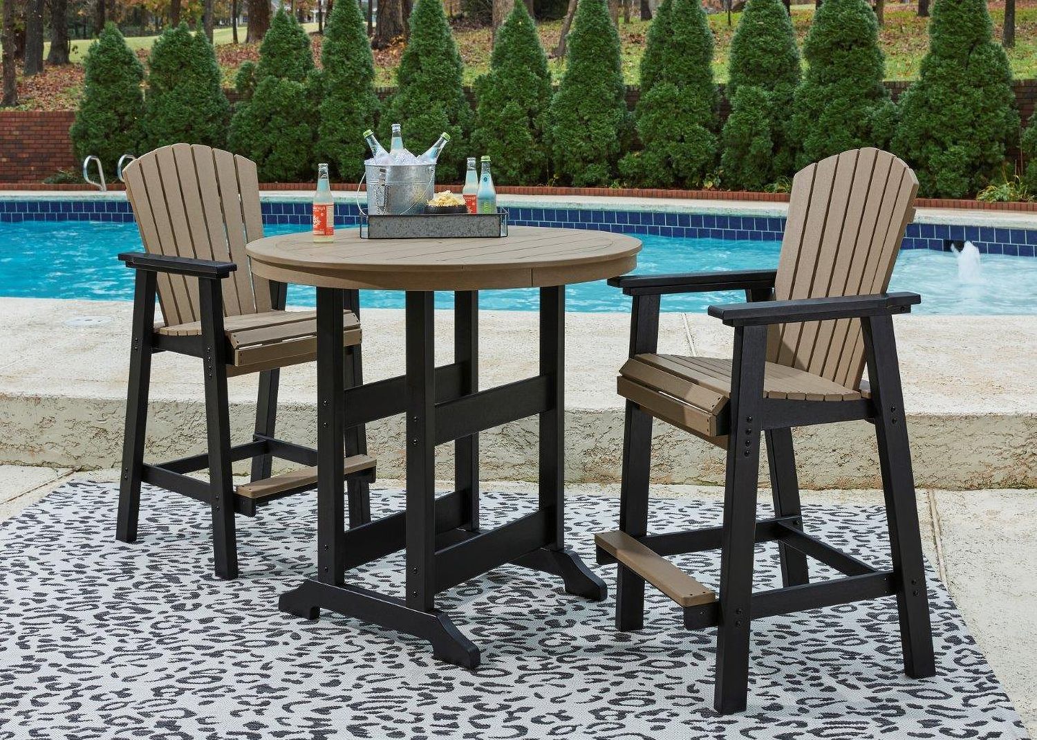 Fairen Trail Black/Driftwood Round Bar Table w/UMB OPT P211613