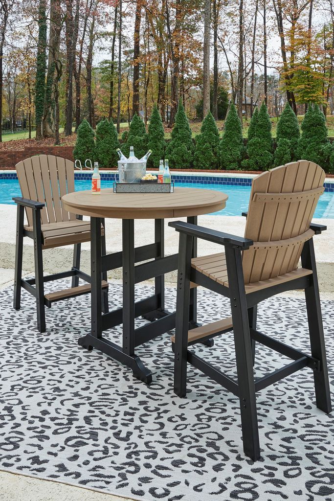 Fairen Trail Black/Driftwood Round Bar Table w/UMB OPT P211613